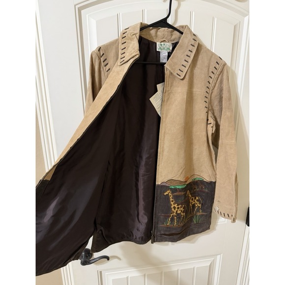 Suede Leather Jacket The Quacker Factory Embroidered Safari Size M - Picture 11 of 14
